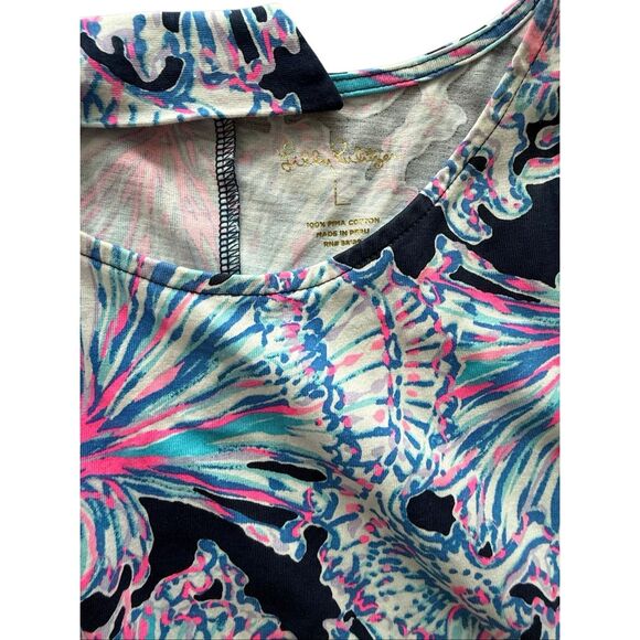 Lilly Pulitzer Womens Deep Sea Navy Blue Luella Shells Bells Pima Dress Large - Picture 2 of 12